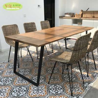 Modern furniture natural edge oak slab wood dining table for home and restaurant use